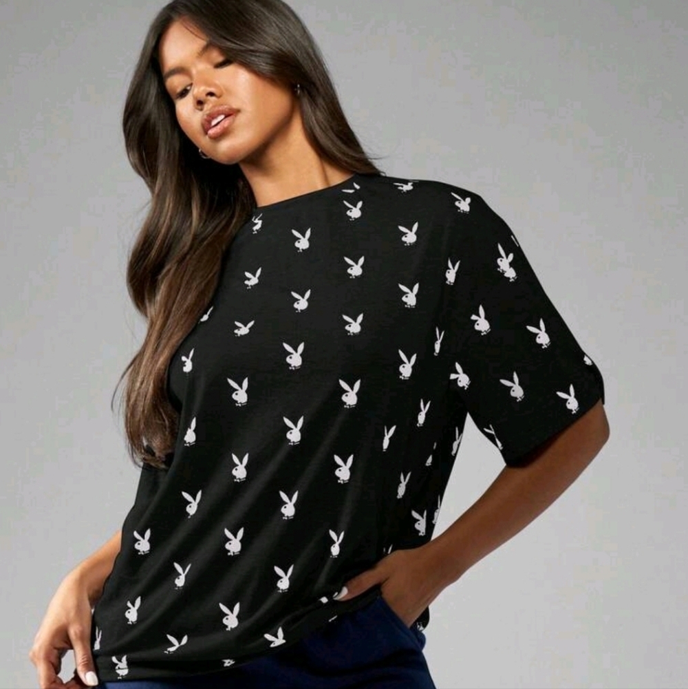 Playboy Bunny Logo All Over Print Oversized T Shirt